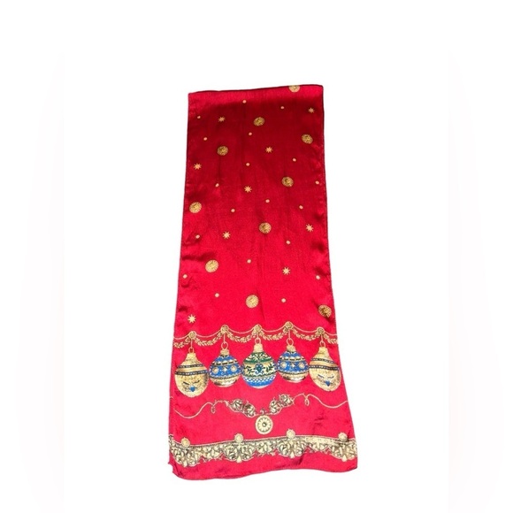 Echo Festive Red Background with Holiday Ornaments Silk OblongScarf Rare… - Picture 3 of 5